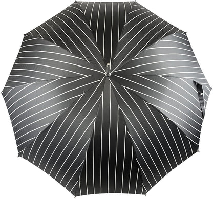 Premium Black Pinstripe Umbrella for Men with Sculpted Jaguar Handle