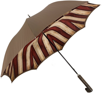 Handcrafted Red and Cream Striped Umbrella with Engraved Wood Handle