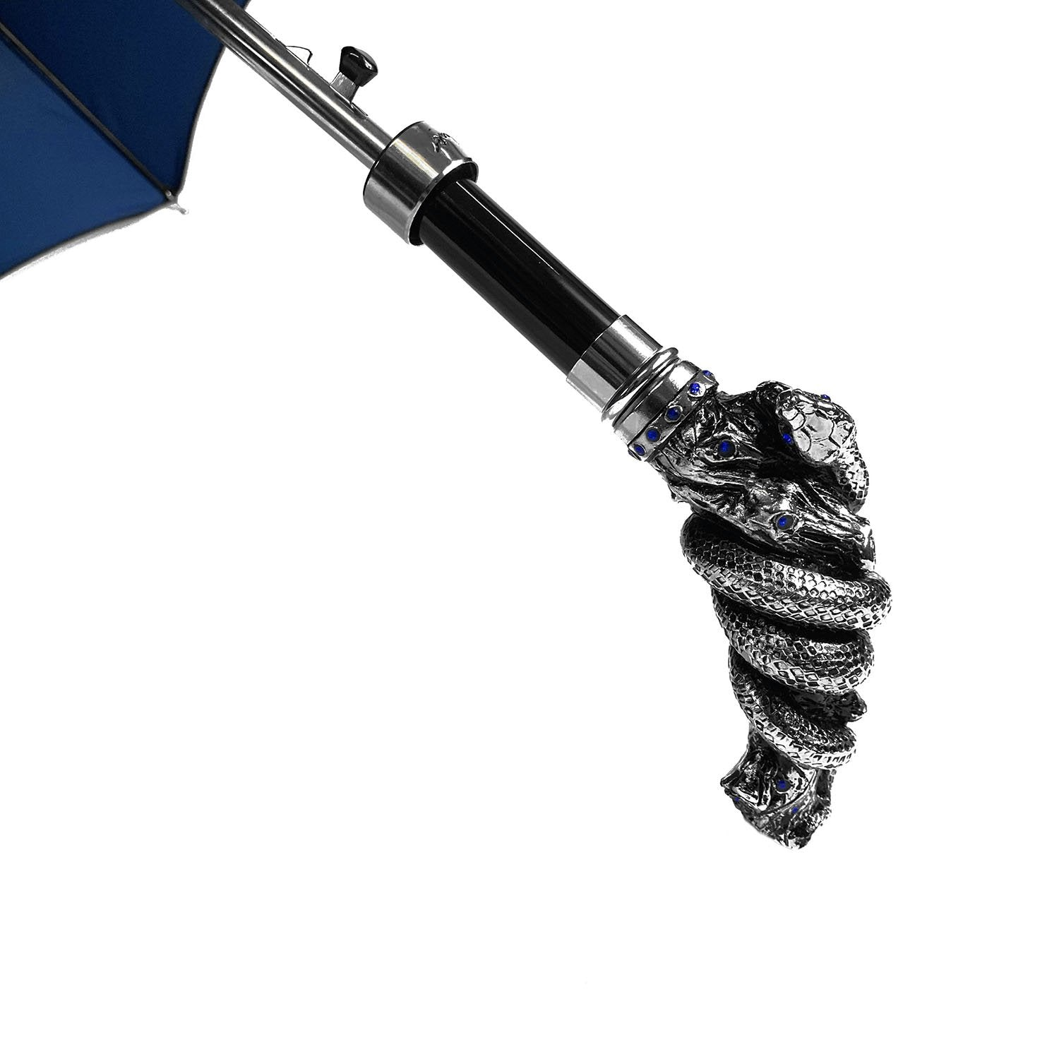 Double-Canopy Umbrella with Silver Snake Handle and Sapphire Crystals