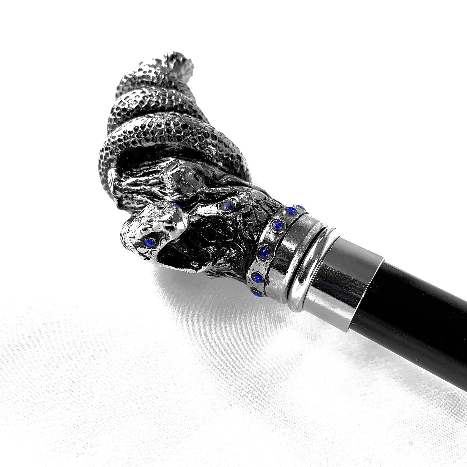 Double-Canopy Umbrella with Silver Snake Handle and Sapphire Crystals