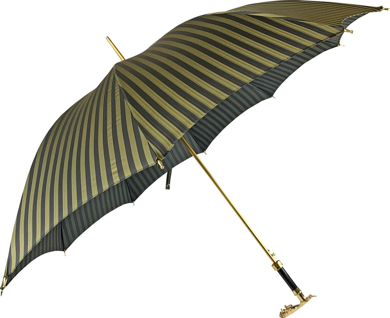 Premium Black Pinstripe Umbrella for Men with 24K Gold Jaguar Handle