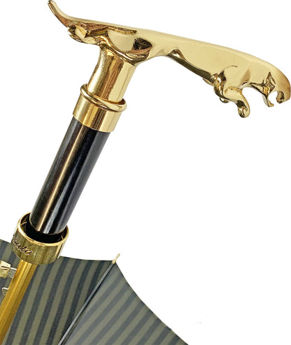 Premium Black Pinstripe Umbrella for Men with 24K Gold Jaguar Handle