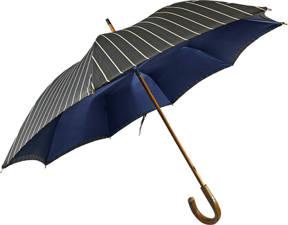 Refined Double-Canopy Men’s Umbrella in Grey and Blue Stripes