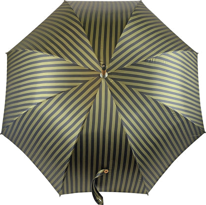Deep Green Stripes Classic Umbrella with Handcrafted Chestnut Handle
