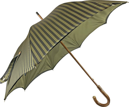 Deep Green Stripes Classic Umbrella with Handcrafted Chestnut Handle