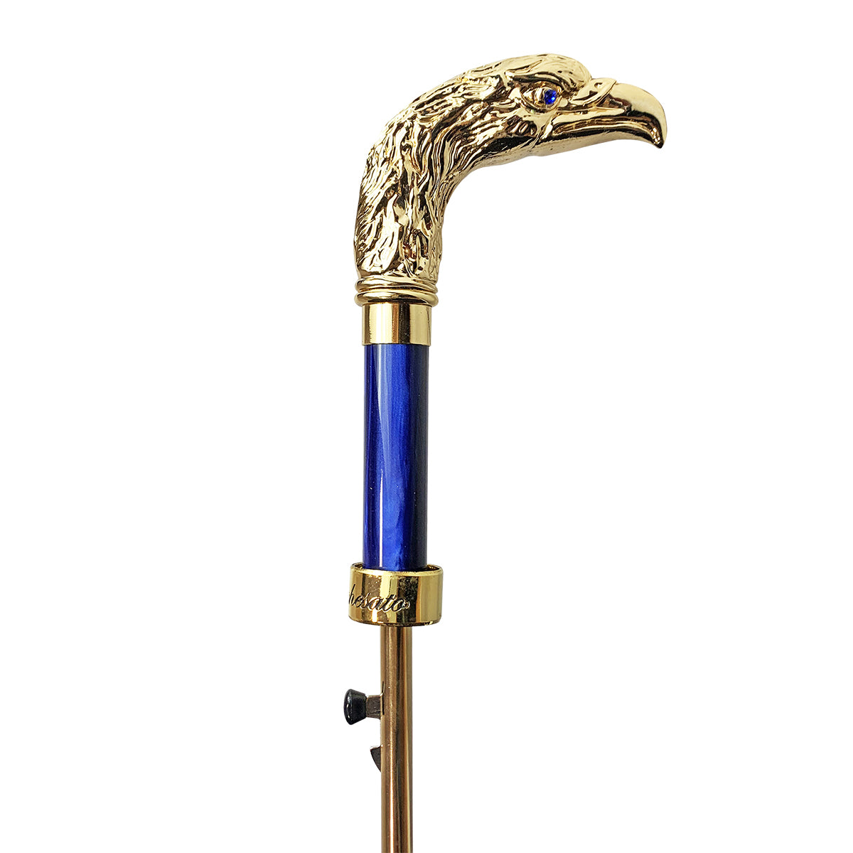 Majestic Blue Gentleman’s Umbrella Featuring a 24K Gold Eagle Handle