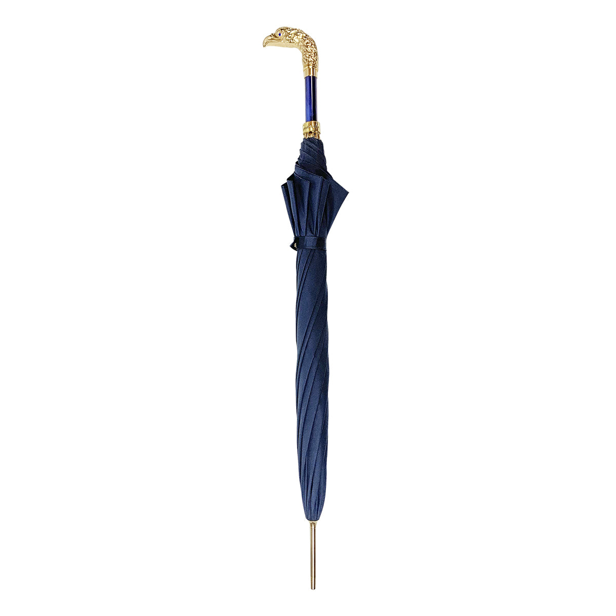 Majestic Blue Gentleman’s Umbrella Featuring a 24K Gold Eagle Handle