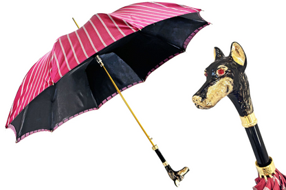Luxurious Burgundy Umbrella with 24K Gold Dobermann Handle