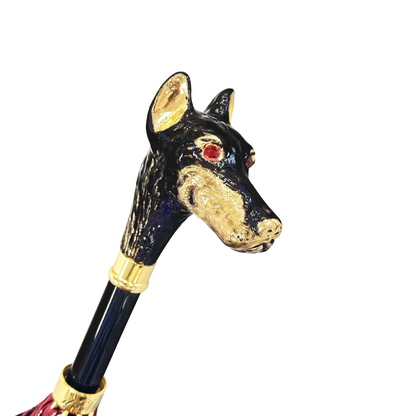 Luxurious Burgundy Umbrella with 24K Gold Dobermann Handle