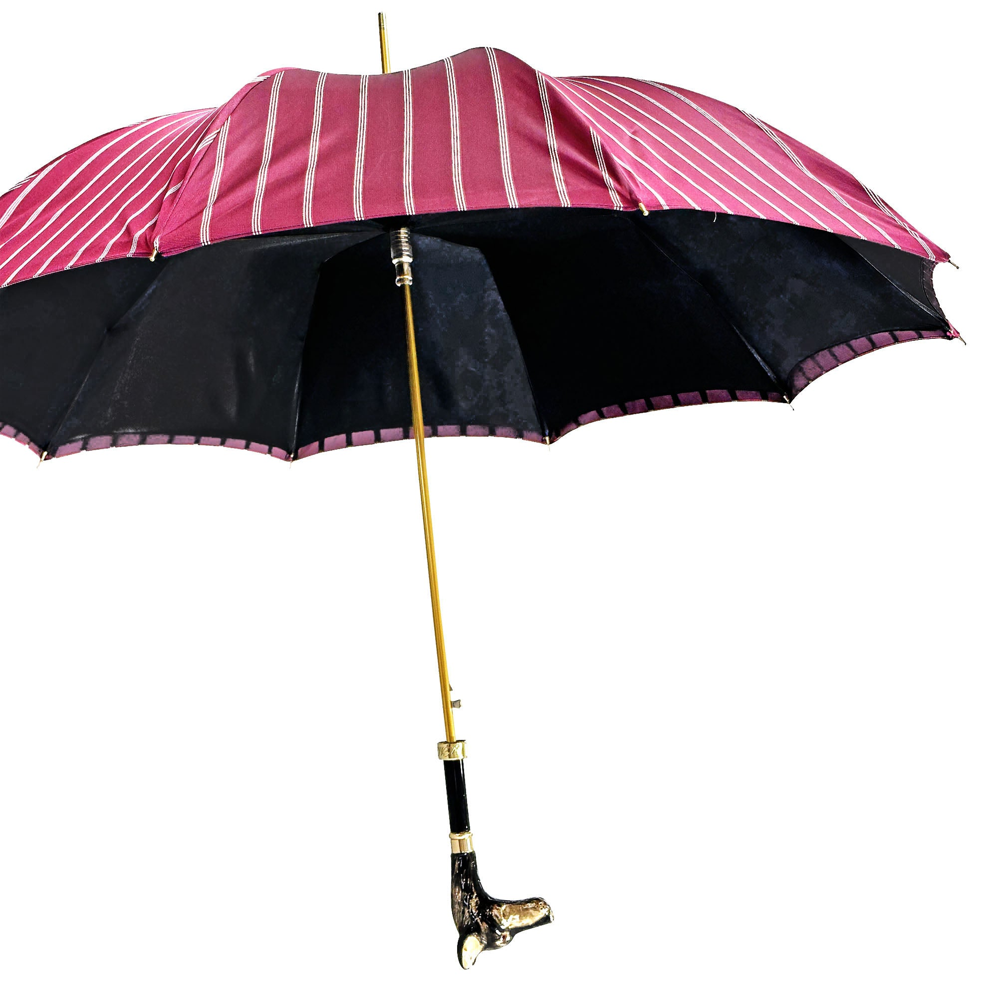 Luxurious Burgundy Umbrella with 24K Gold Dobermann Handle