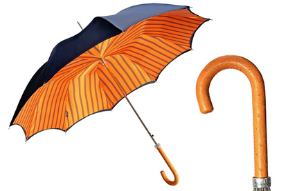 Refined Navy Umbrella with Genuine Orange Ostrich Leather Handle