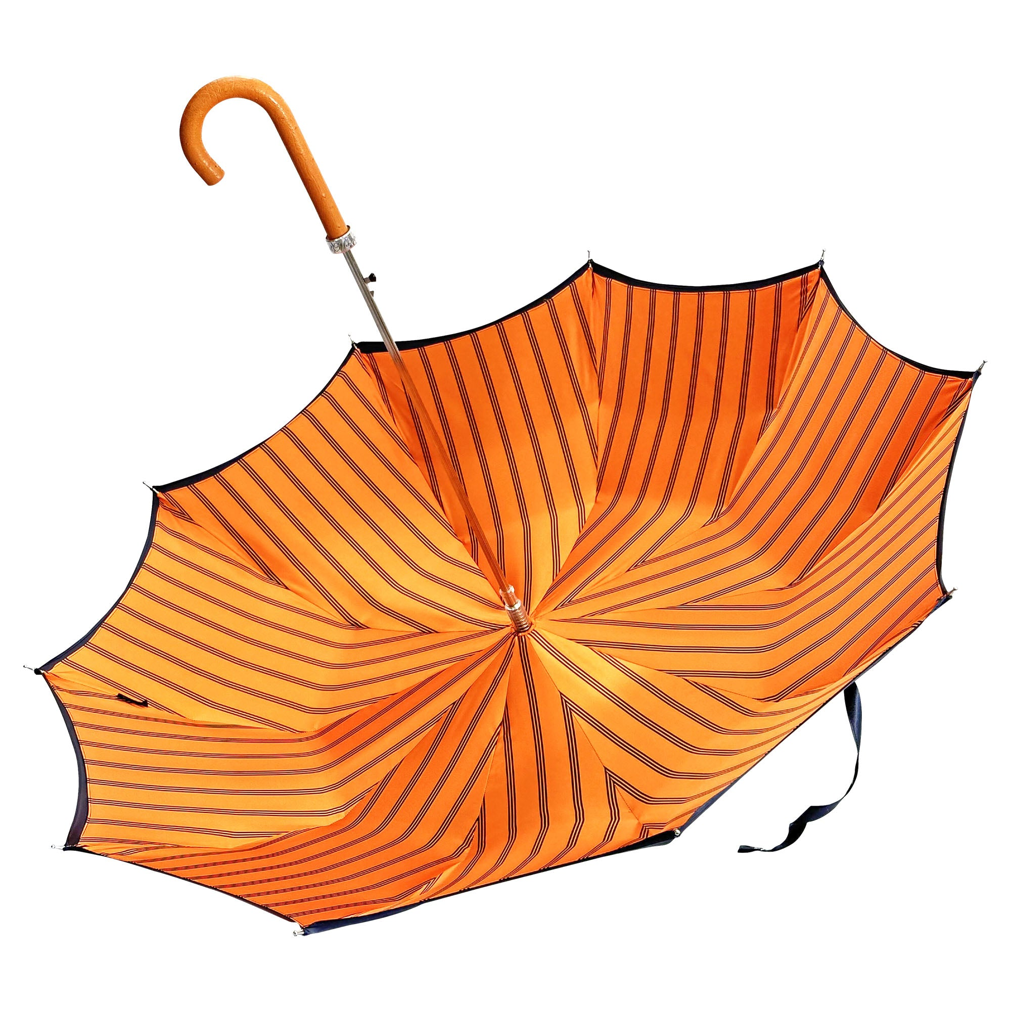 Refined Navy Umbrella with Genuine Orange Ostrich Leather Handle