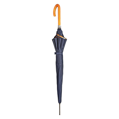 Refined Navy Umbrella with Genuine Orange Ostrich Leather Handle