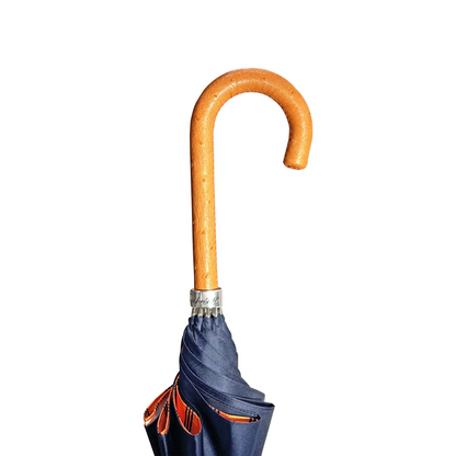Refined Navy Umbrella with Genuine Orange Ostrich Leather Handle