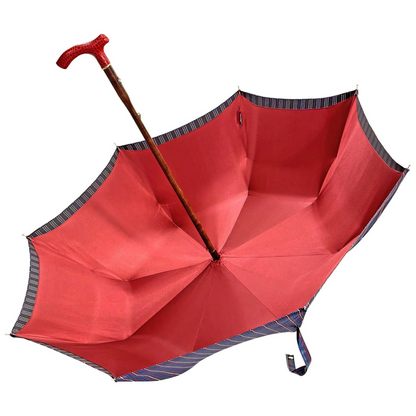 Refined Burgundy Gents Umbrella with Handmade Red Leather Handle