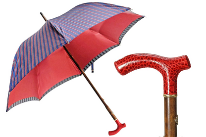 Refined Burgundy Gents Umbrella with Handmade Red Leather Handle