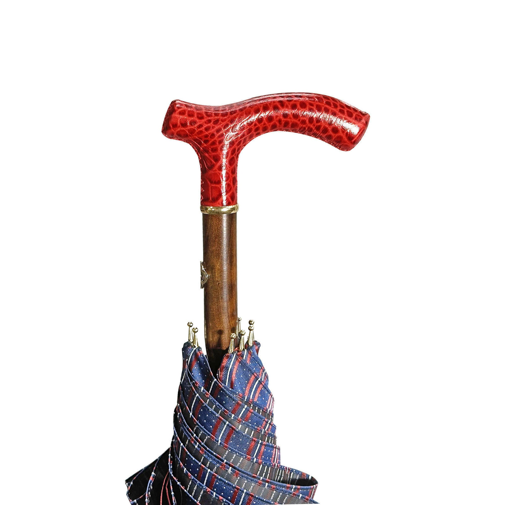 Refined Burgundy Gents Umbrella with Handmade Red Leather Handle