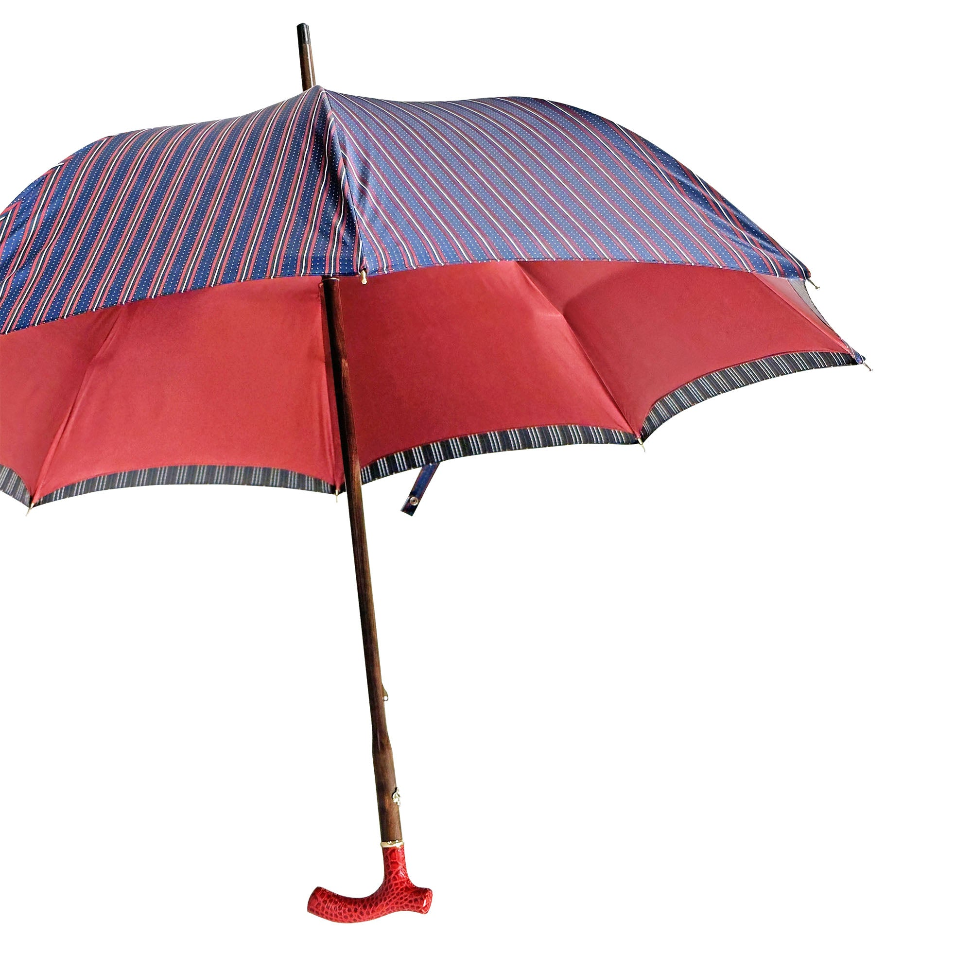 Refined Burgundy Gents Umbrella with Handmade Red Leather Handle