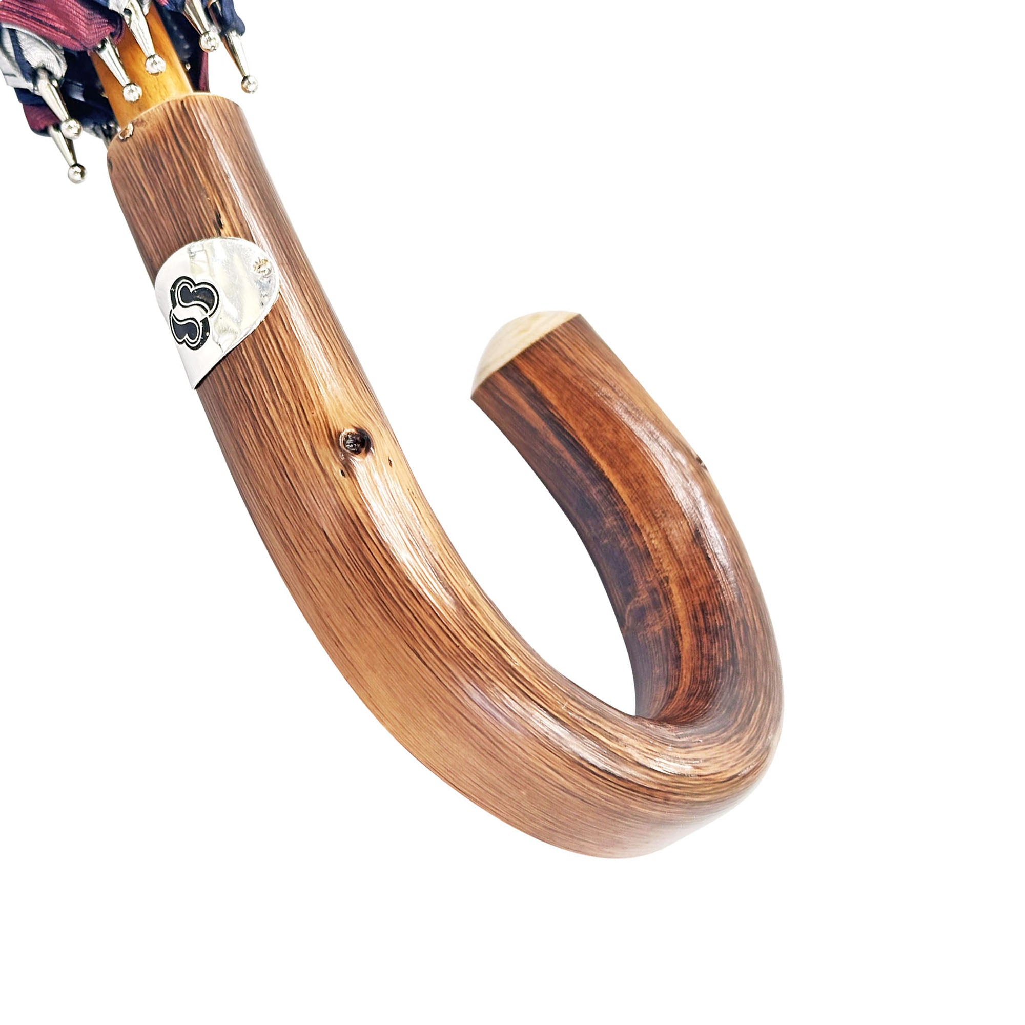 Classic Grey Striped Double Canopy Umbrella with Handcrafted Chestnut Detail