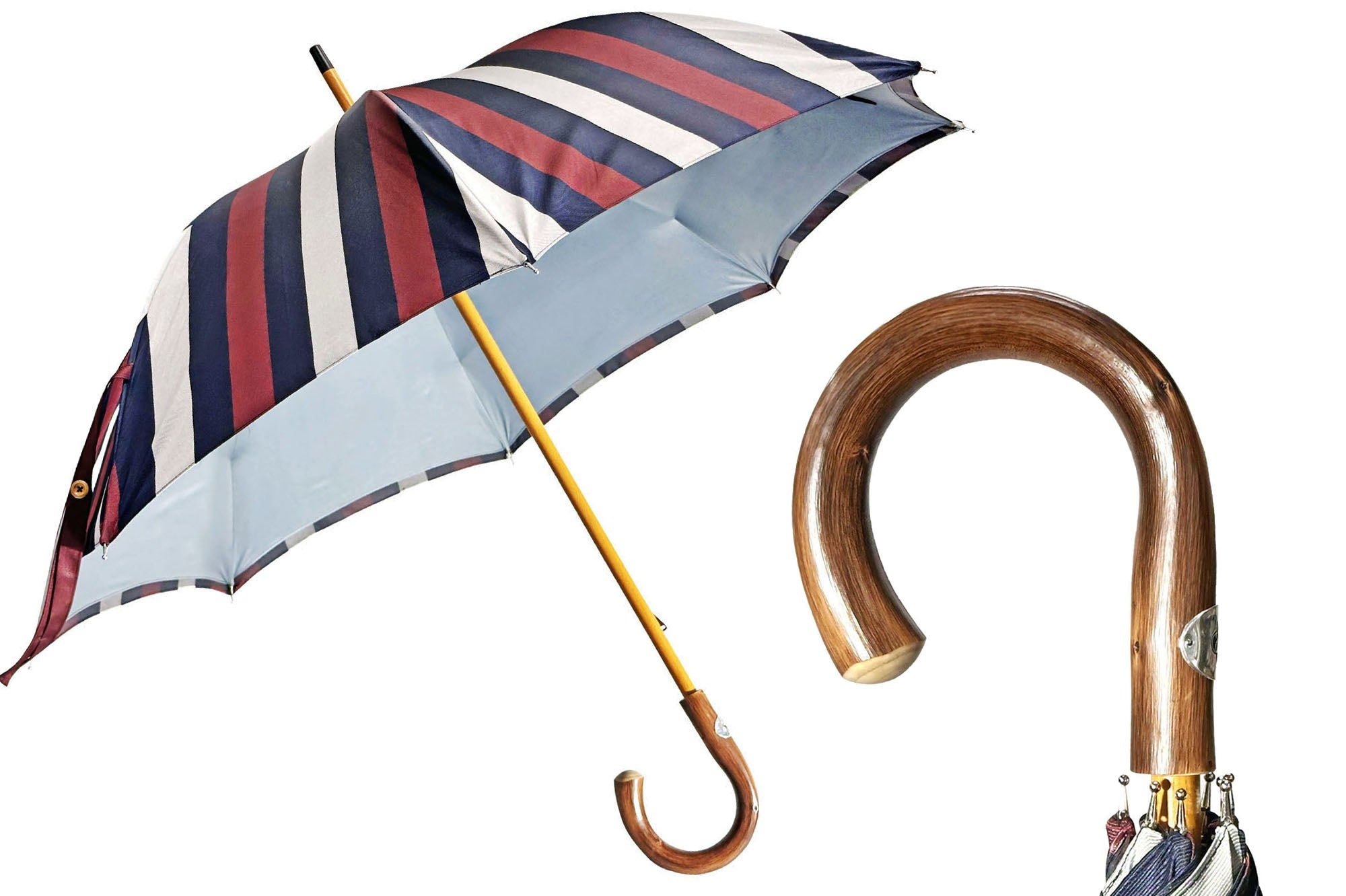 Classic Craftsmanship Refined Grey and Striped Double Canopy Umbrella