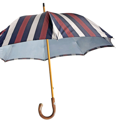 Classic Craftsmanship Refined Grey and Striped Double Canopy Umbrella