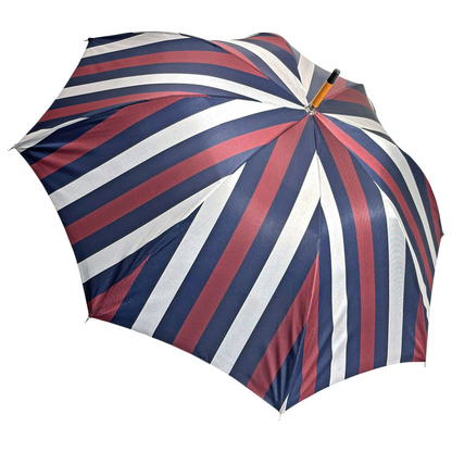 Classic Grey Striped Double Canopy Umbrella with Handcrafted Chestnut Detail