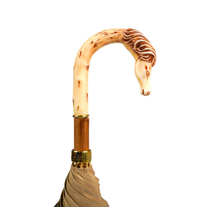 Refined Cream Umbrella with Artisan Horse Handle and Gold Accents