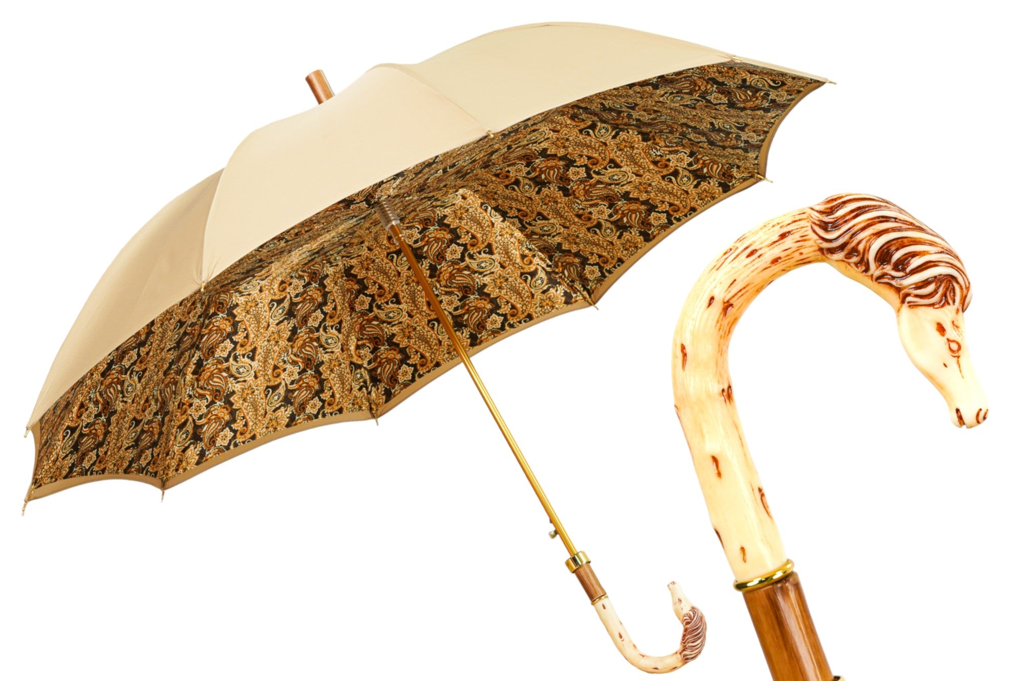 Refined Cream Umbrella with Artisan Horse Handle and Gold Accents