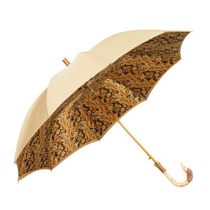 Refined Cream Umbrella with Artisan Horse Handle and Gold Accents