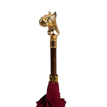 Burgundy Gentleman’s Umbrella with 24K Gold Dog-Head Handle