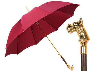 Burgundy Gentleman’s Umbrella with 24K Gold Dog-Head Handle