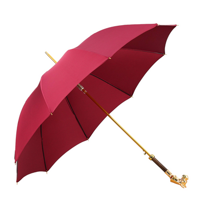 Burgundy Gentleman’s Umbrella with 24K Gold Dog-Head Handle