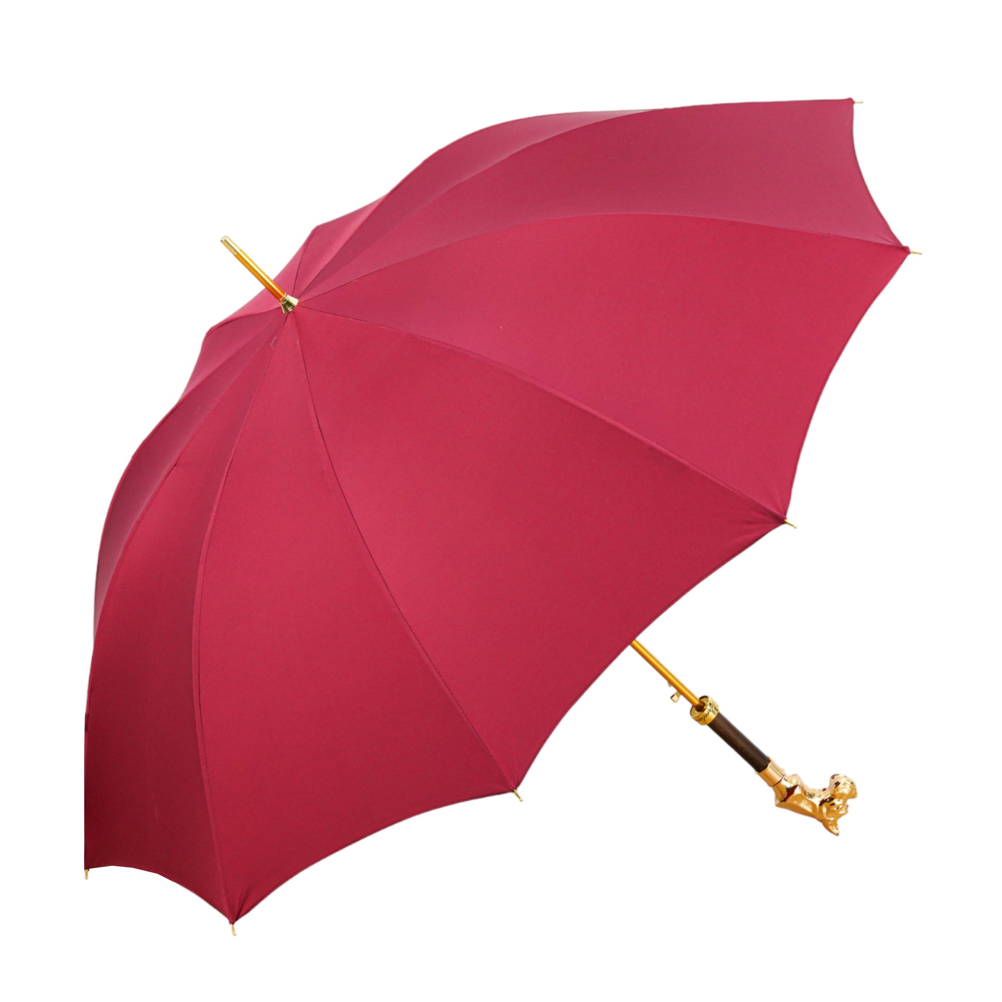 Burgundy Gentleman’s Umbrella with 24K Gold Dog-Head Handle