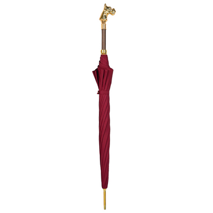 Burgundy Gentleman’s Umbrella with 24K Gold Dog-Head Handle