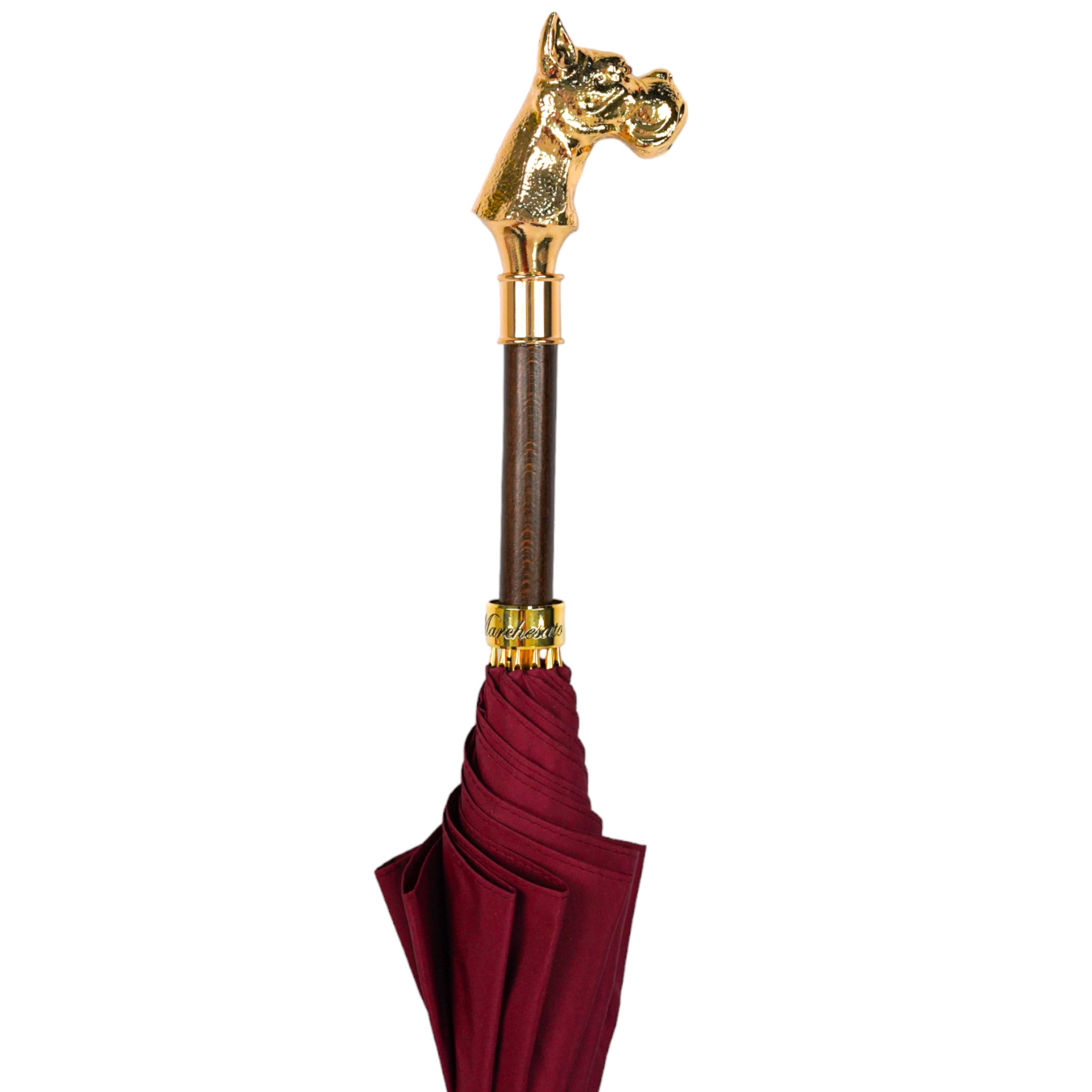 Burgundy Gentleman’s Umbrella with 24K Gold Dog-Head Handle