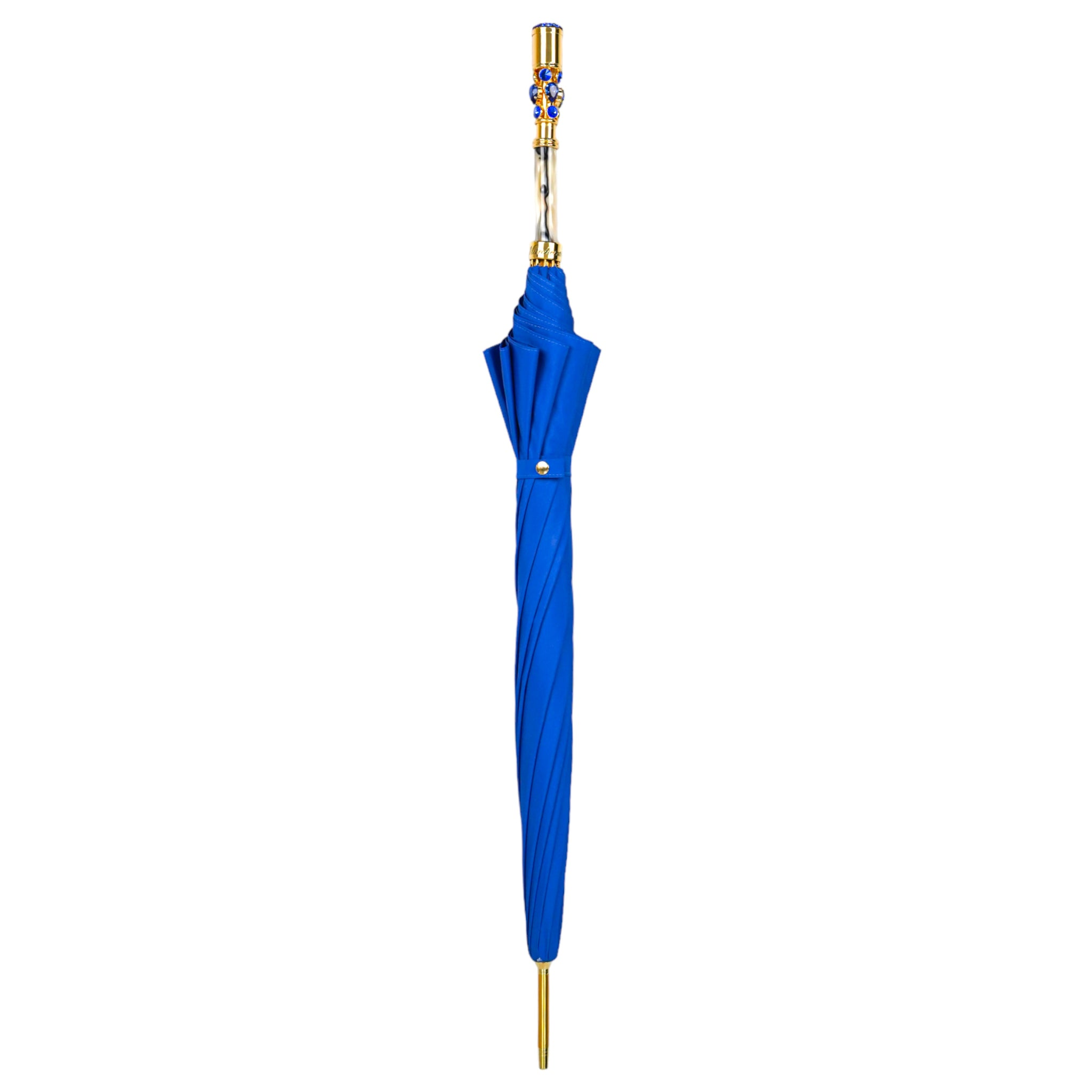 Electric Blue Luxury Umbrella with Radiant 24K Crystal Handle