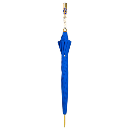 Electric Blue Luxury Umbrella with Radiant 24K Crystal Handle