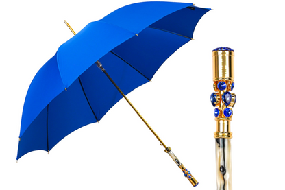 Electric Blue Luxury Umbrella with Radiant 24K Crystal Handle