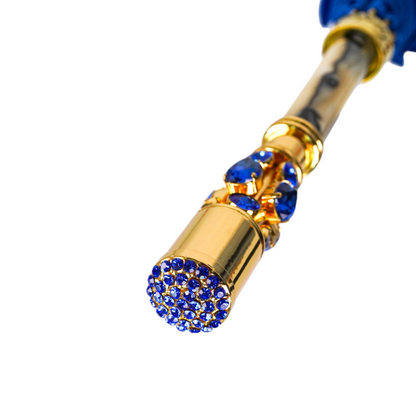 Electric Blue Luxury Umbrella with Radiant 24K Crystal Handle