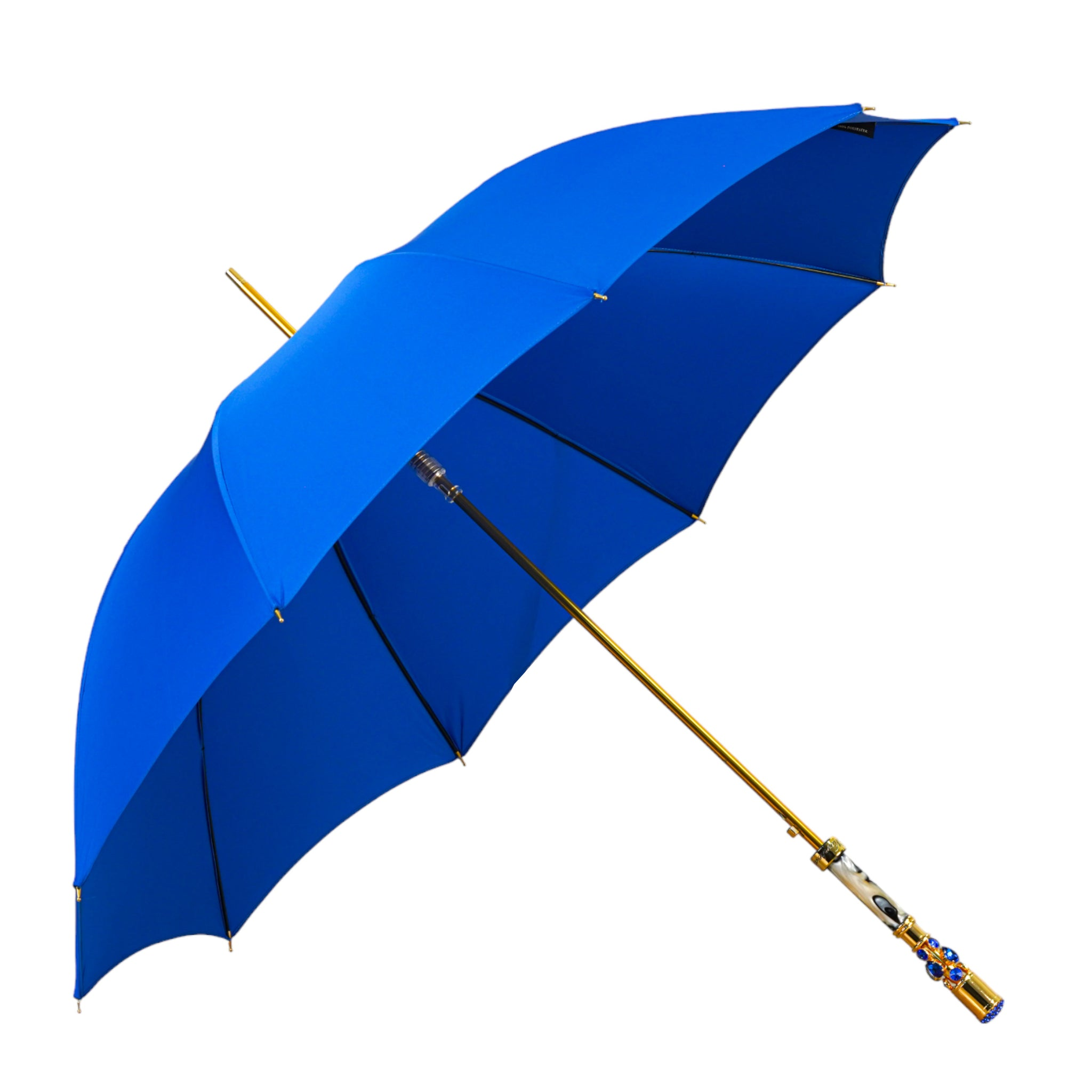 Electric Blue Luxury Umbrella with Radiant 24K Crystal Handle