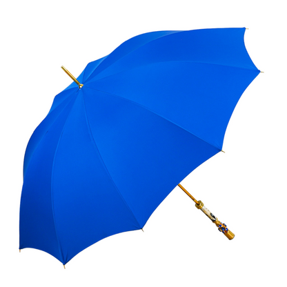 Electric Blue Luxury Umbrella with Radiant 24K Crystal Handle