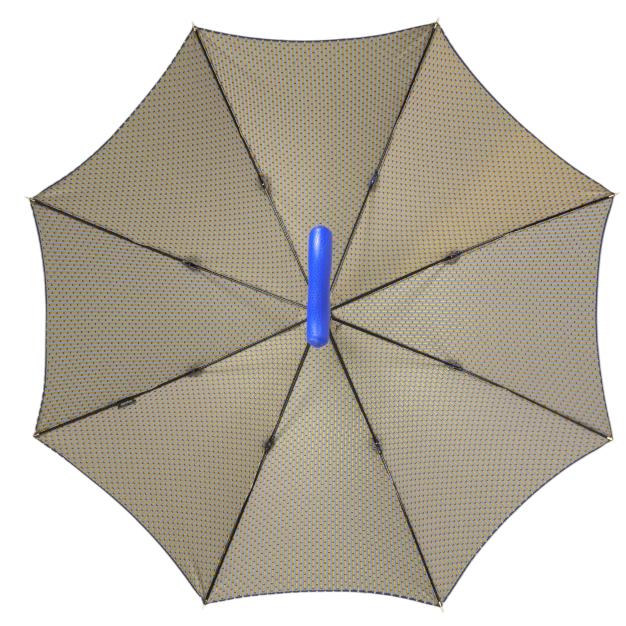 Elegant Designer Umbrella with Blue Leather Handle and Beechwood Shaft