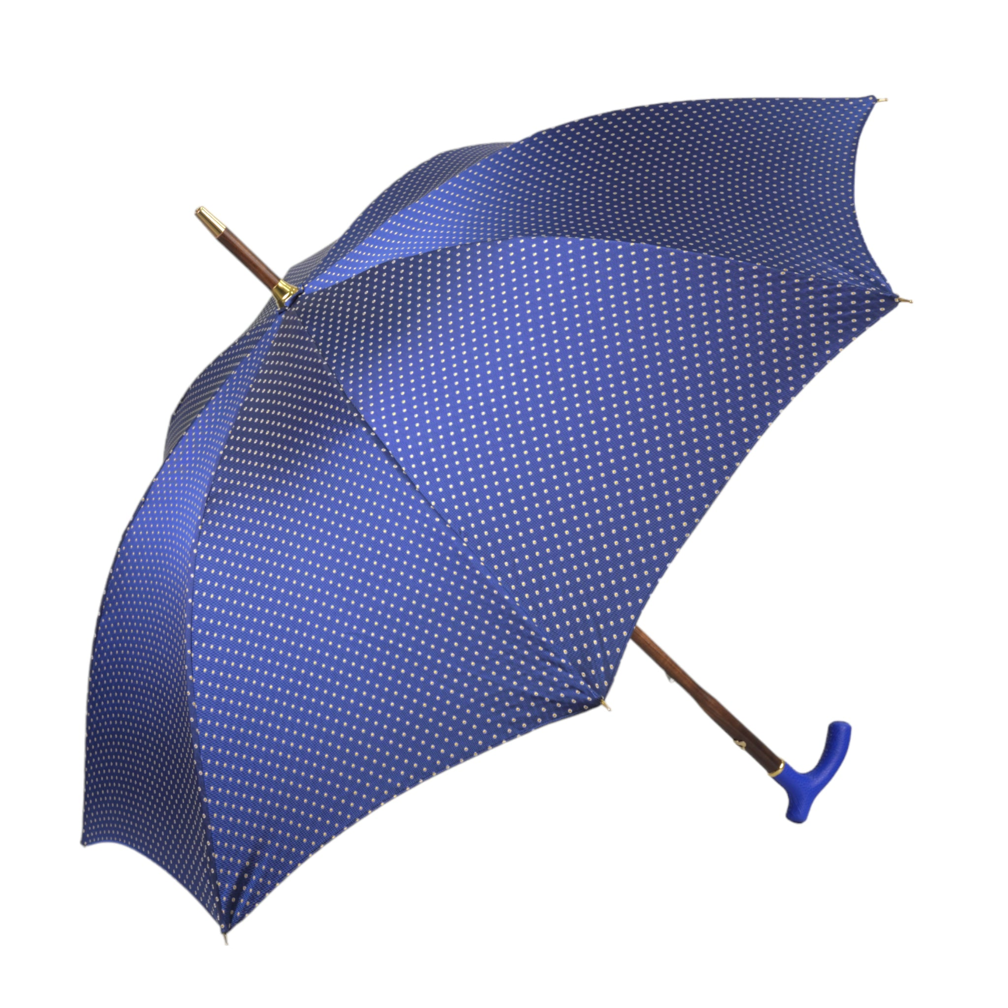Elegant Designer Umbrella with Blue Leather Handle and Beechwood Shaft