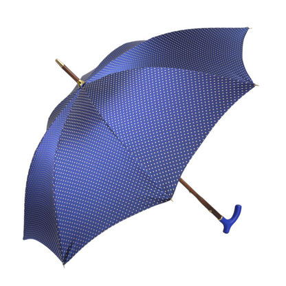 Elegant Designer Umbrella with Blue Leather Handle and Beechwood Shaft