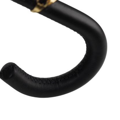 Leather Handle 24K Skull Detail Black and Gold Damask Umbrella