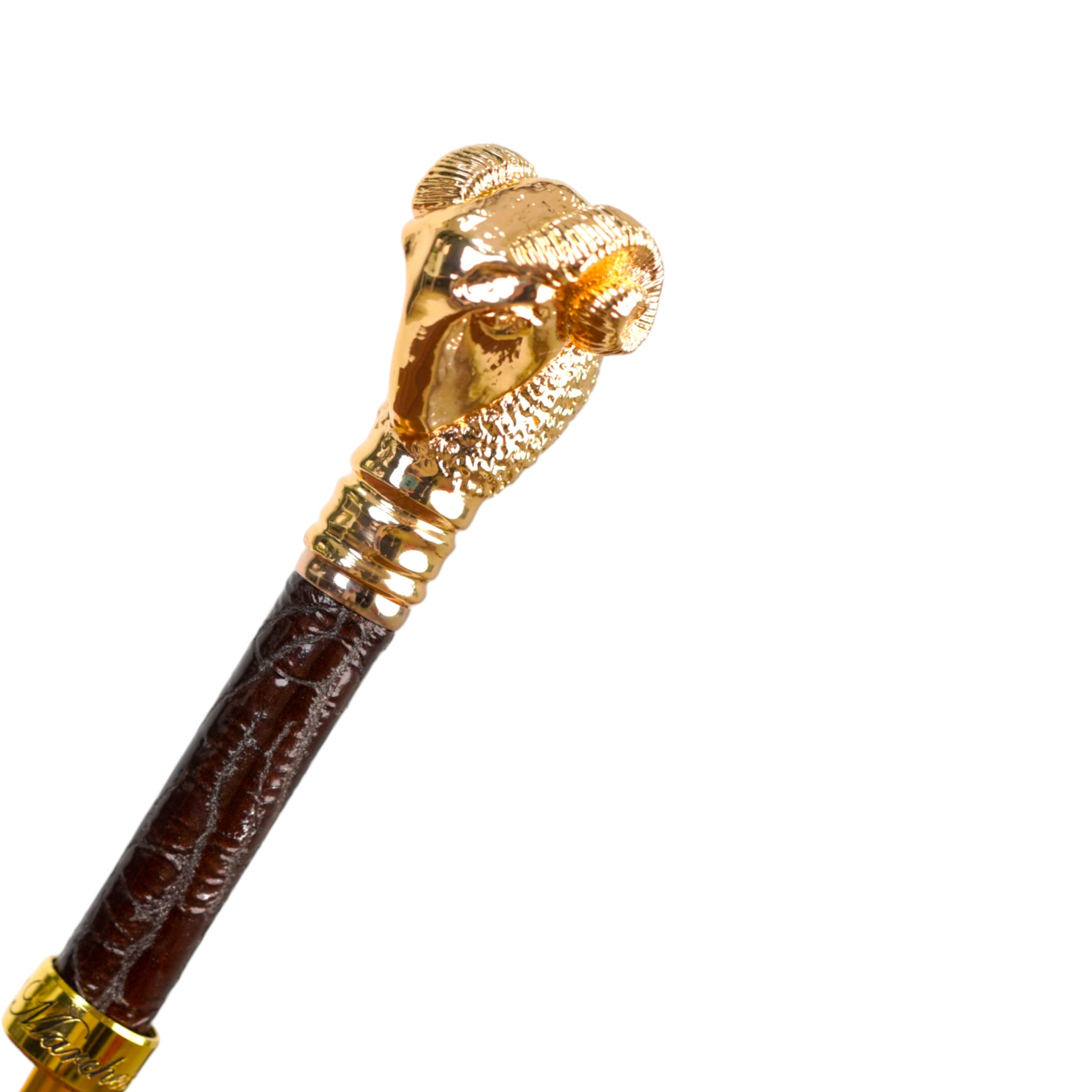 Refined Tobacco Striped Umbrella with Gold Ram Handle