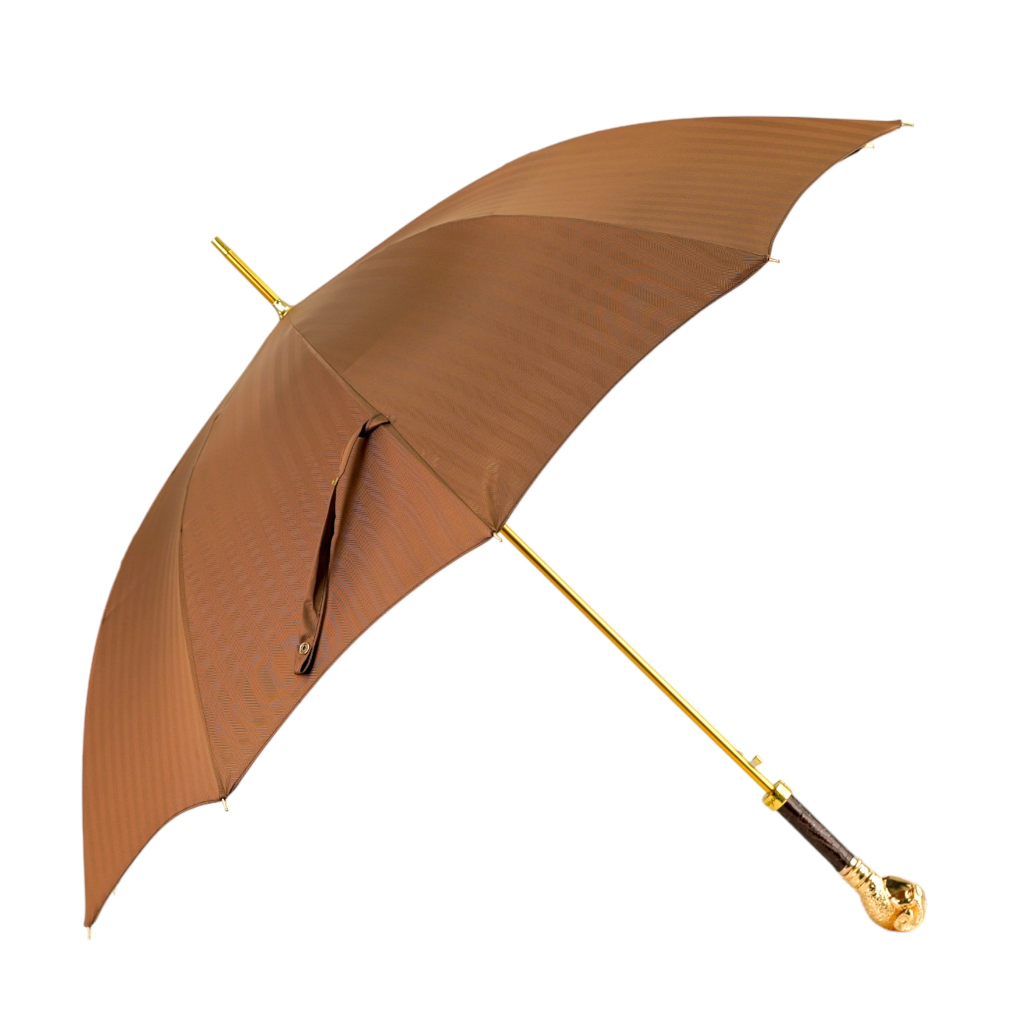 Refined Tobacco Striped Umbrella with Gold Ram Handle