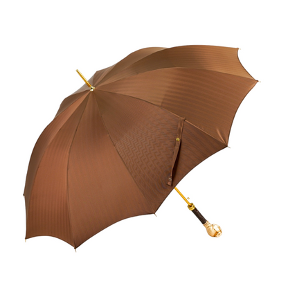 Refined Tobacco Striped Umbrella with Gold Ram Handle