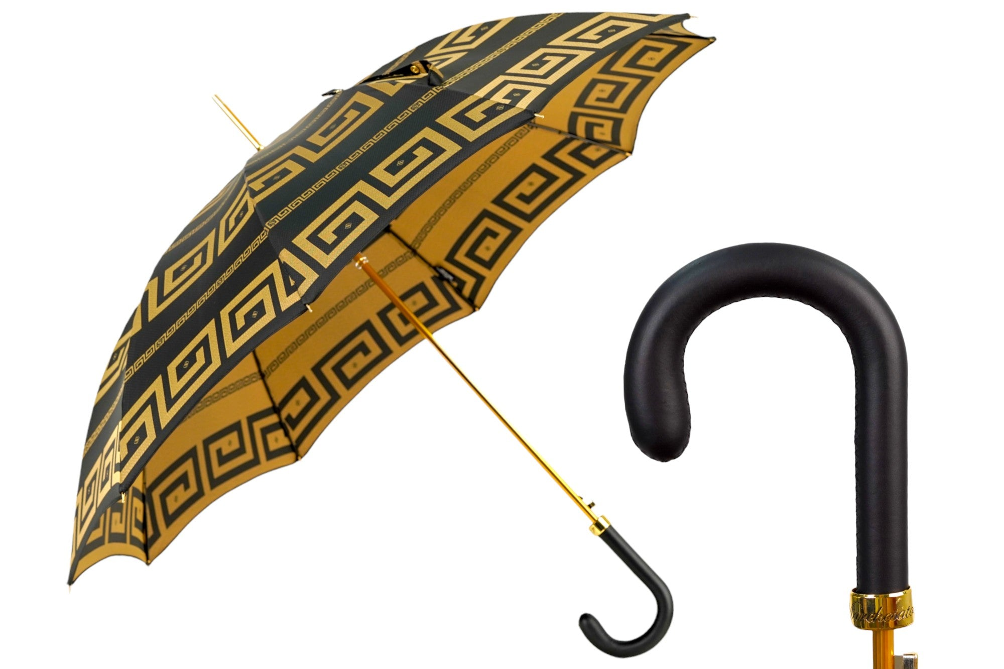 Stylish Italian Greek Design Umbrella with Handcrafted Leather Handle