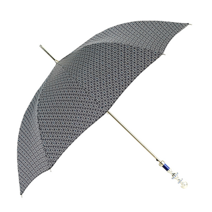 Grey and Blue Jacquard Umbrella with a Silver-Plated Crystal Handle